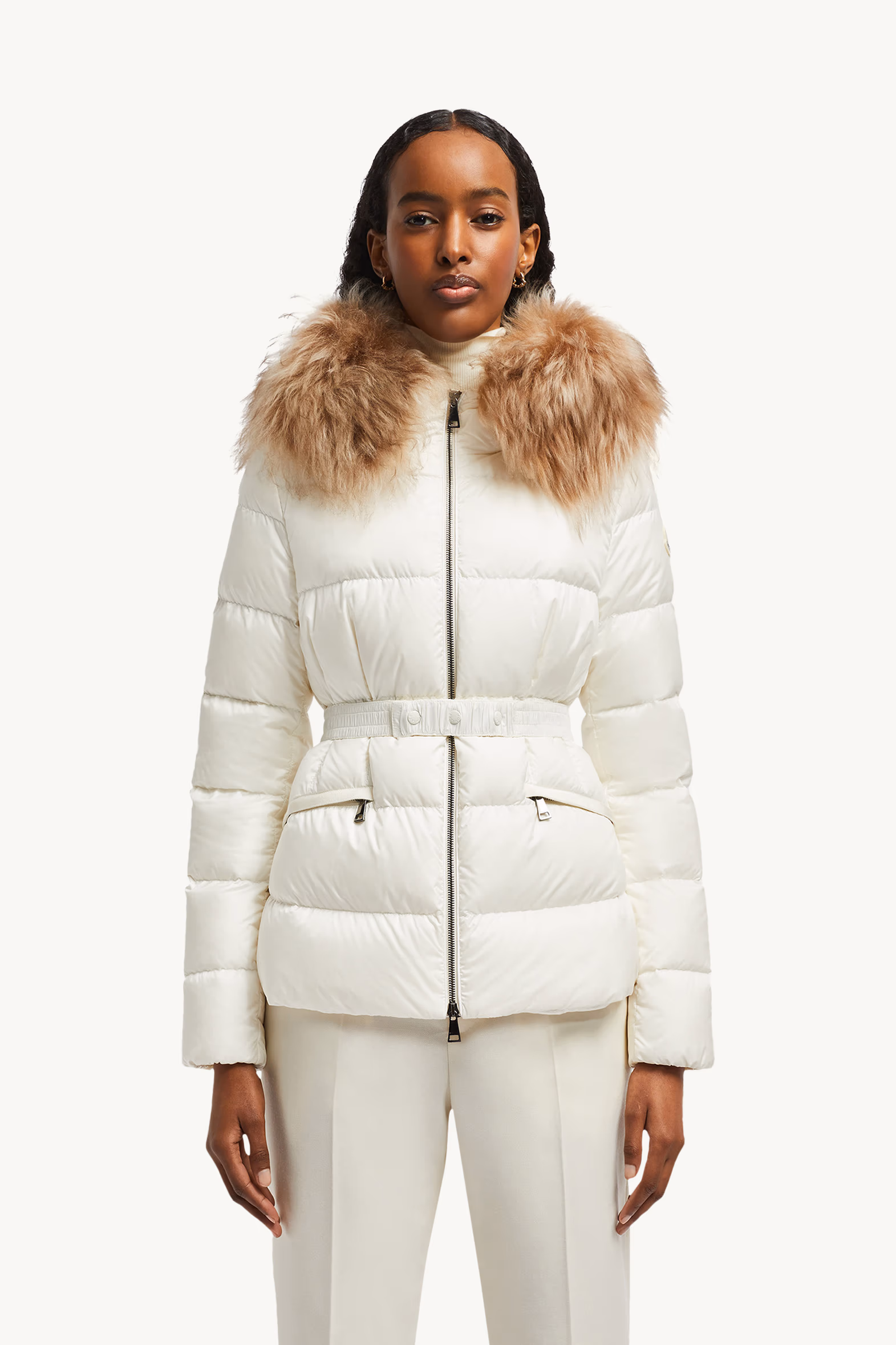 Boed Hooded Shearling-Trimmed Short Down Jacket Women White Moncler 3